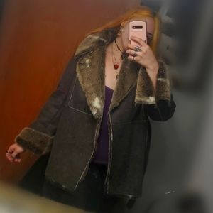 Fur lined coat, faux leather, fur coat, brown fur coat, penny lane coat, afghan